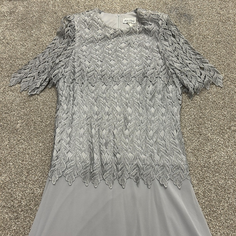 Joan Davis Dress Womens 18W Gray Lace Embroidered Half Sleeve A-Line Midi Formal